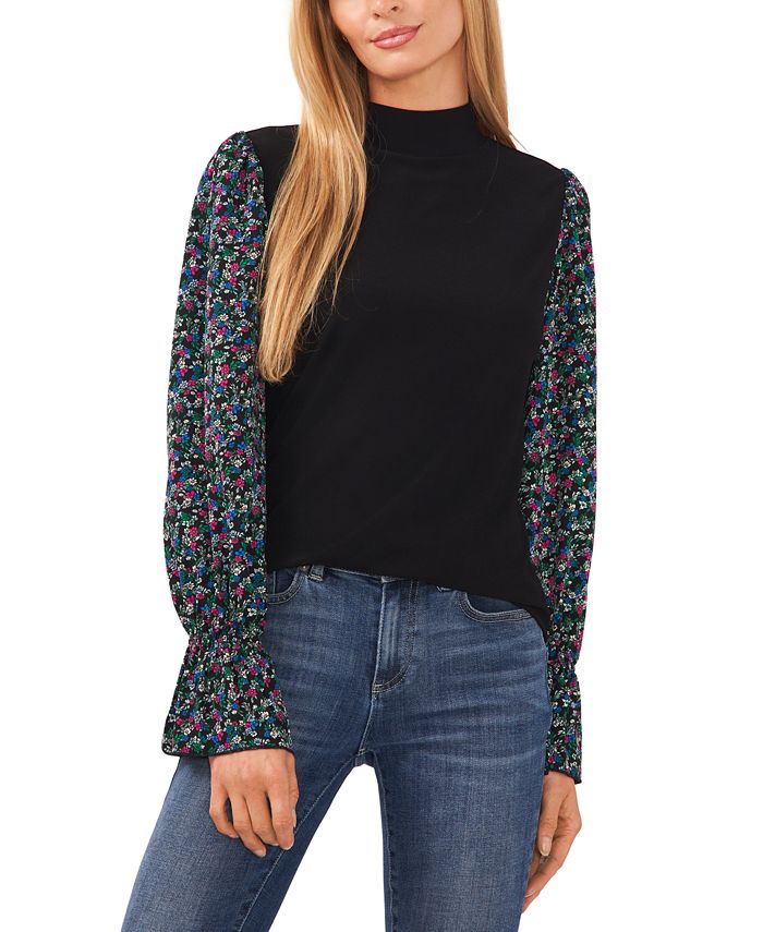 Women's Mixed-Media Mock-Neck Knit Top CeCe Women's Mixed-Media Mock-Neck Knit Top -CeCe cloth-shop