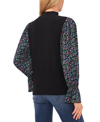 Women's Mixed-Media Mock-Neck Knit Top CeCe Women's Mixed-Media Mock-Neck Knit Top -CeCe cloth-shop