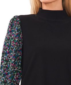 CeCe Women's Mixed-Media Mock-Neck Knit Top 2 CeCe Women's Mixed-Media Mock-Neck Knit Top -CeCe cloth-shop 22337363 fpx