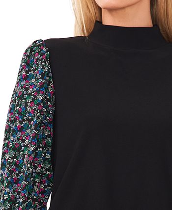 Women's Mixed-Media Mock-Neck Knit Top CeCe Women's Mixed-Media Mock-Neck Knit Top -CeCe cloth-shop