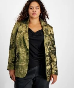 Bar III Plus Size Metallic Notched Collar One-Button Jacket, Created For Macy's
