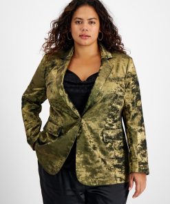 Bar III Plus Size Metallic Notched Collar One-Button Jacket, Created For Macy's -CeCe cloth-shop 22337580 fpx