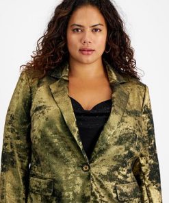 Bar III Plus Size Metallic Notched Collar One-Button Jacket, Created For Macy's -CeCe cloth-shop 22337581 fpx