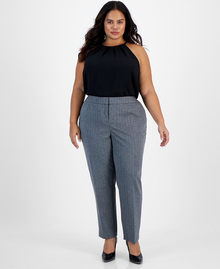 Plus Size Shimmer Herringbone Ankle Pants, Created For Macy's Bar III Plus Size Shimmer Herringbone Ankle Pants, Created For Macy's -CeCe cloth-shop
