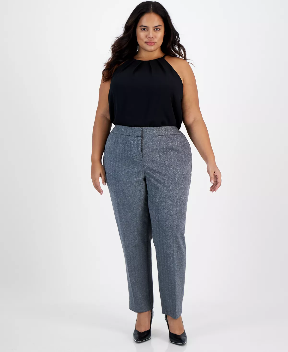 Plus Size Shimmer Herringbone Ankle Pants, Created For Macy's Bar III Plus Size Shimmer Herringbone Ankle Pants, Created For Macy's -CeCe cloth-shop