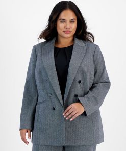Bar III Plus Size Shimmer Herringbone Long-Sleeve Blazer, Created For Macy's