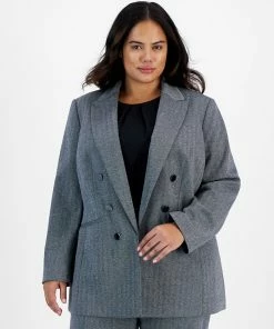 Bar III Plus Size Shimmer Herringbone Long-Sleeve Blazer, Created For Macy's