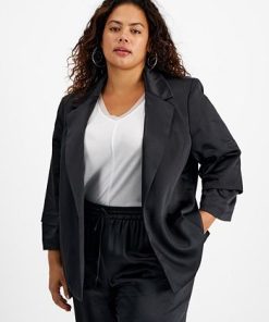 Bar III Plus Size Washed Satin Pleated-Sleeve Jacket, Created For Macy's 2 Bar III Plus Size Washed Satin Pleated-Sleeve Jacket, Created For Macy's -CeCe cloth-shop 22337709 fpx