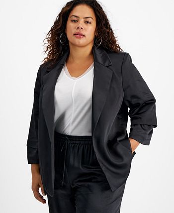 Plus Size Washed Satin Pleated-Sleeve Jacket, Created For Macy's Bar III Plus Size Washed Satin Pleated-Sleeve Jacket, Created For Macy's -CeCe cloth-shop