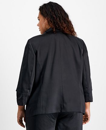 Plus Size Washed Satin Pleated-Sleeve Jacket, Created For Macy's Bar III Plus Size Washed Satin Pleated-Sleeve Jacket, Created For Macy's -CeCe cloth-shop