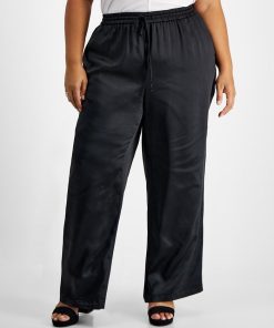 Bar III Plus Size Washed Satin Pull-On Wide-Leg Pants, Created For Macy's