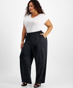 Bar III Plus Size Washed Satin Pull-On Wide-Leg Pants, Created For Macy's 2 Bar III Plus Size Washed Satin Pull-On Wide-Leg Pants, Created For Macy's -CeCe cloth-shop 22337719 fpx