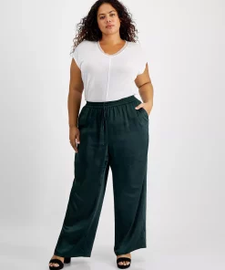 Bar III Plus Size Washed Satin Pull-On Wide-Leg Pants, Created For Macy's 5 Bar III Plus Size Washed Satin Pull-On Wide-Leg Pants, Created For Macy's -CeCe cloth-shop 22337723 fpx