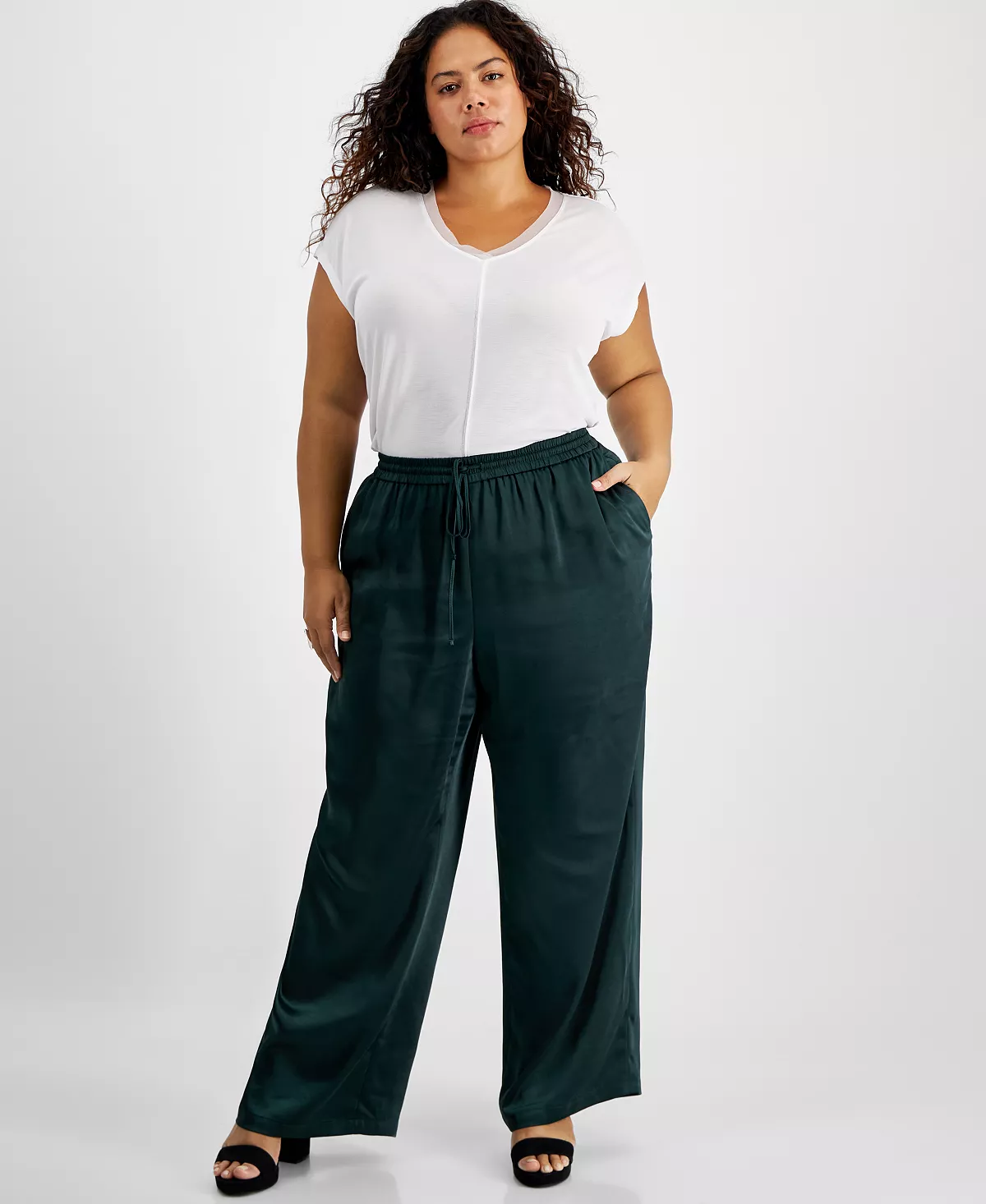 Plus Size Washed Satin Pull-On Wide-Leg Pants, Created For Macy's Bar III Plus Size Washed Satin Pull-On Wide-Leg Pants, Created For Macy's -CeCe cloth-shop
