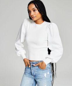 And Now This Women's Mixed-Media Puff-Sleeve Top