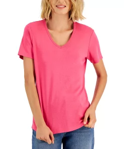 Karen Scott Cotton V-Neck Top, Created For Macy's -CeCe cloth-shop 22345180 fpx