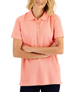 Karen Scott Cotton Short Sleeve Polo Shirt, Created For Macy's -CeCe cloth-shop 22345502 fpx