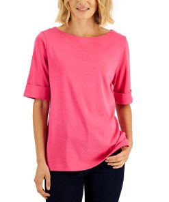 Karen Scott Cotton Boat-Neck Top, Created For Macy's