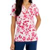 Karen Scott Women's Short-Sleeve Floral-Print Henley Top, Created For Macy's