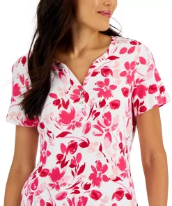 Karen Scott Women's Short-Sleeve Floral-Print Henley Top, Created For Macy's -CeCe cloth-shop 22346042 fpx
