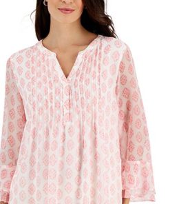 Charter Club Women's Medallion-Print Pintuck Top, Created For Macy's 2 Charter Club Women's Medallion-Print Pintuck Top, Created For Macy's -CeCe cloth-shop 22354050 fpx