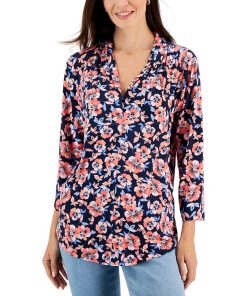 Charter Club Women's Floral Printed V-Neck Top, Created For Macy's