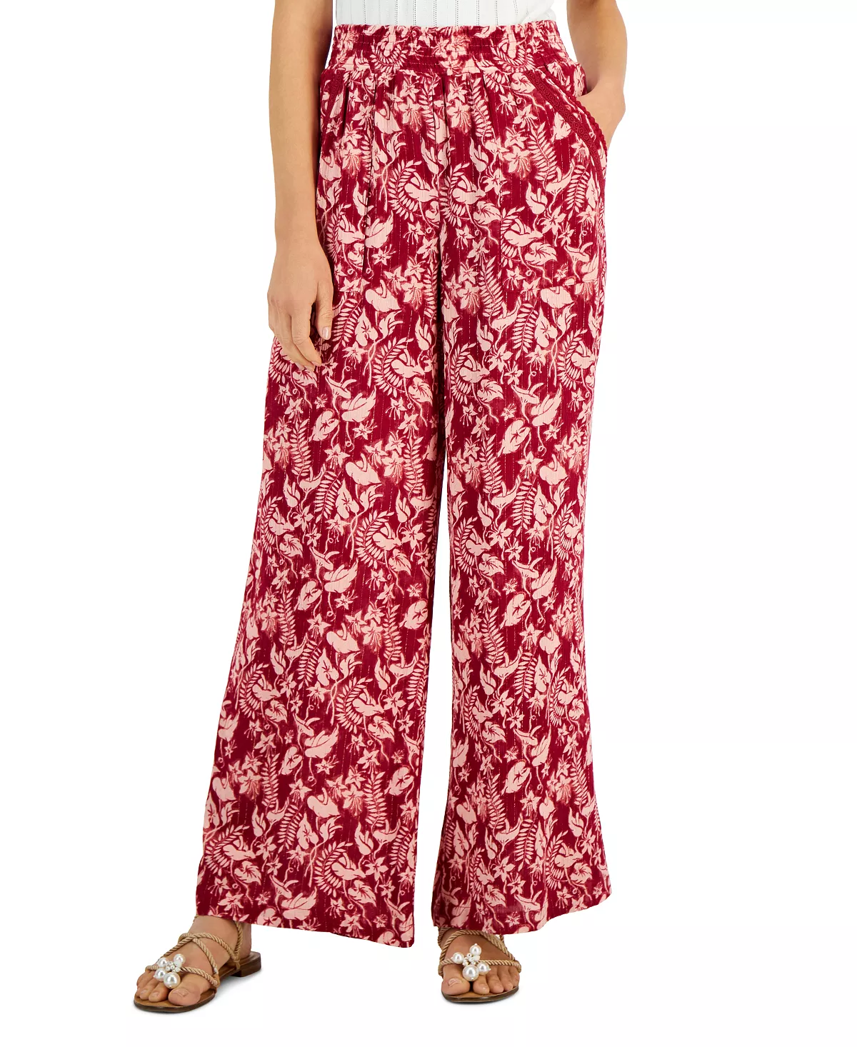 INC International Concepts Women's Printed Pull-On Wide-Leg Pants, Created For Macy's