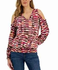 INC International Concepts Women's Printed Cold-Shoulder Top, Created For Macy's