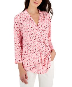 Charter Club Women's Heart V-Neck Pleated Top, Created For Macy's