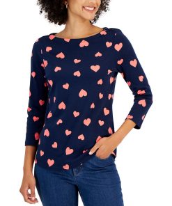 Charter Club Women's Cotton Heart Boat-Neck Top, Created For Macy's