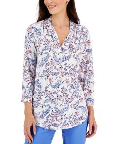 Charter Club Women's Paisley-Print V-Neck Knit Top, Created For Macy's