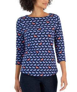 Charter Club Women's Cotton Scottie Boat-Neck Top, Created For Macy's