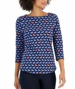 Charter Club Women's Cotton Scottie Boat-Neck Top, Created For Macy's