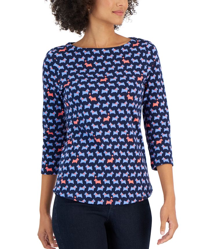 Women's Cotton Scottie Boat-Neck Top, Created For Macy's Charter Club Women's Cotton Scottie Boat-Neck Top, Created For Macy's -CeCe cloth-shop