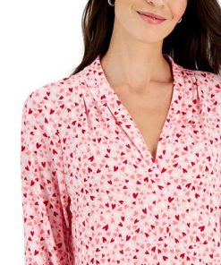 Charter Club Women's Heart V-Neck Pleated Top, Created For Macy's -CeCe cloth-shop 22361719 fpx