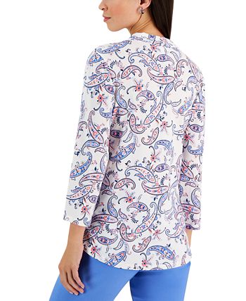 Charter Club Women's Paisley-Print V-Neck Knit Top, Created For Macy's 2 Charter Club Women's Paisley-Print V-Neck Knit Top, Created For Macy's - Image 2