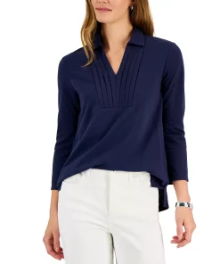 Charter Club Women's Piqué-Knit Pleated-Neck Top, Created For Macy's 9 Charter Club Women's Piqué-Knit Pleated-Neck Top, Created For Macy's -CeCe cloth-shop 22362014 fpx