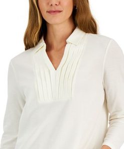Charter Club Women's Piqué-Knit Pleated-Neck Top, Created For Macy's 7 Charter Club Women's Piqué-Knit Pleated-Neck Top, Created For Macy's -CeCe cloth-shop 22362163 fpx