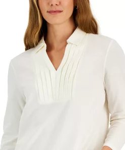 Charter Club Women's Piqué-Knit Pleated-Neck Top, Created For Macy's 8 Charter Club Women's Piqué-Knit Pleated-Neck Top, Created For Macy's -CeCe cloth-shop 22362163 fpx