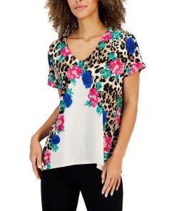 JM Collection Women's Arching Garden Short-Sleeve Tunic, Created For Macy's