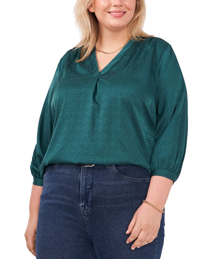 Plus Size Jacquard Patterned Blouse Vince Camuto Plus Size Jacquard Patterned Blouse -CeCe cloth-shop