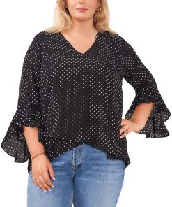 Vince Camuto Plus Size Polka-Dot Flutter-Sleeve Blouse