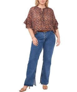 Vince Camuto Plus Size Printed Split-Neck Ruffle-Sleeve Blouse 8 Vince Camuto Plus Size Printed Split-Neck Ruffle-Sleeve Blouse -CeCe cloth-shop 22371038 fpx