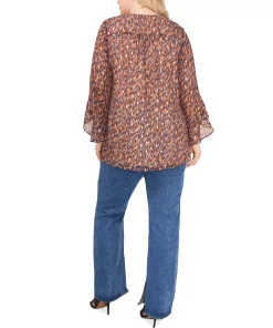 Vince Camuto Plus Size Printed Ruffle-Cuff 3/4-Sleeve Blouse 9 Vince Camuto Plus Size Printed Ruffle-Cuff 3/4-Sleeve Blouse -CeCe cloth-shop 22371060 fpx