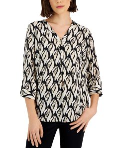 JM Collection Women's Flicker Print Y-Neck Top, Created For Macy's
