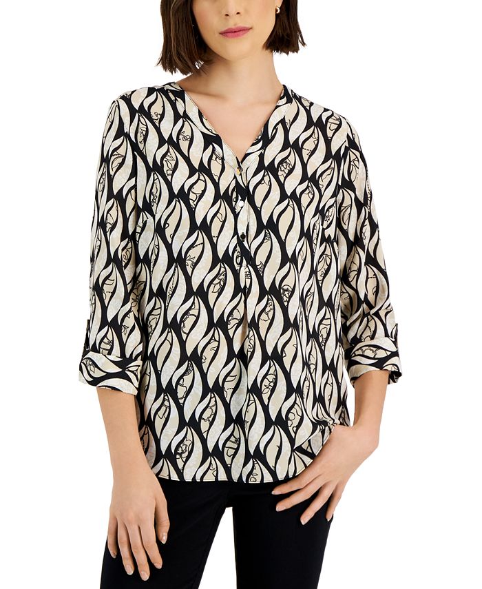 JM Collection Women's Flicker Print Y-Neck Top, Created For Macy's 1 JM Collection Women's Flicker Print Y-Neck Top, Created For Macy's