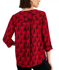 JM Collection Women's Flicker Print Y-Neck Top, Created For Macy's 5 JM Collection Women's Flicker Print Y-Neck Top, Created For Macy's -CeCe cloth-shop 22371281 fpx