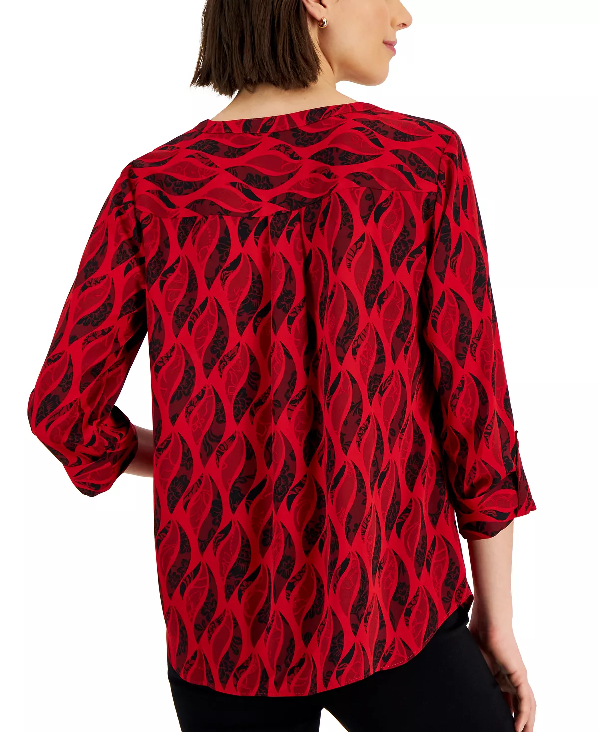 JM Collection Women's Flicker Print Y-Neck Top, Created For Macy's 3 JM Collection Women's Flicker Print Y-Neck Top, Created For Macy's - Image 3