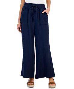 Style & Co Women's Pull-On Crinkled Wide-Leg Pants, Created For Macy's