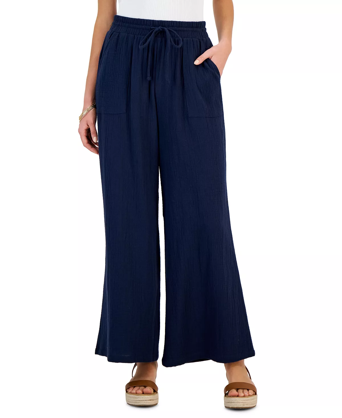 Style & Co Women's Pull-On Crinkled Wide-Leg Pants, Created For Macy's